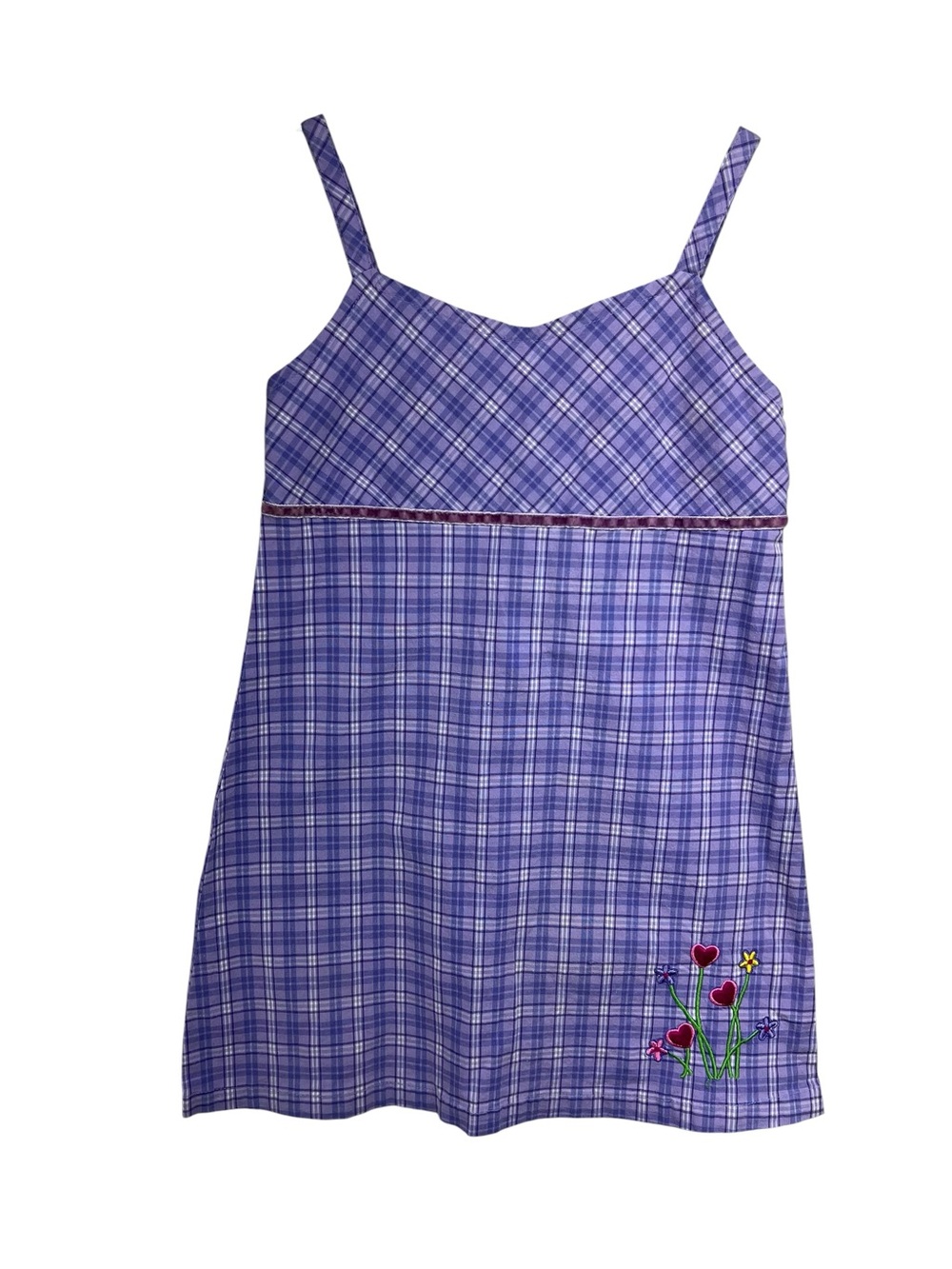 Vtg Y2K Arizona Purple Plaid Embroidered Flower Tank Dress Girls 5